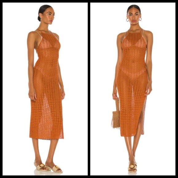 💕CULT GAIA💕 Demi Crochet Dress ~ Halter Swimsuit Coverup Spice Small M NWT - Picture 8 of 17